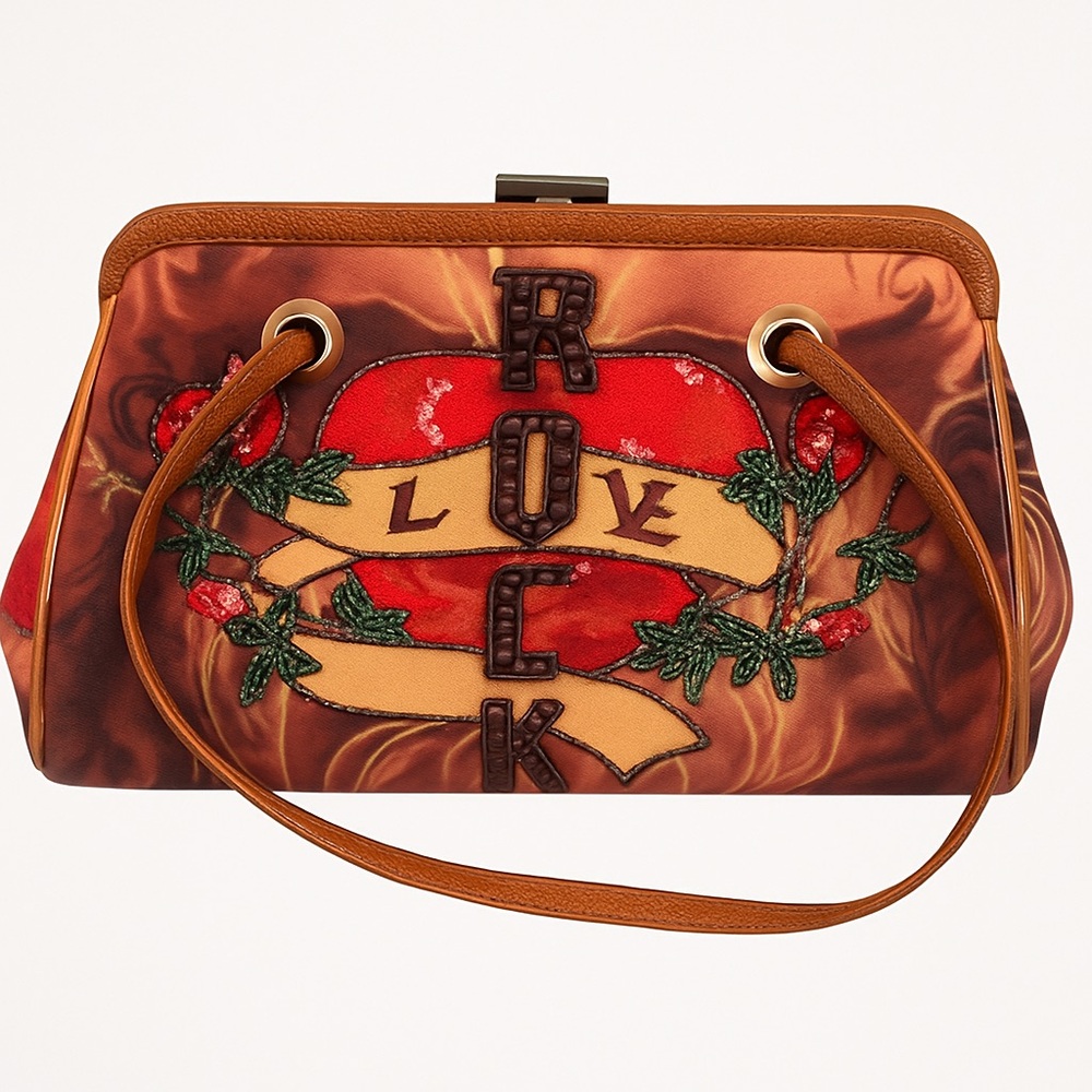 👜 Isabella Fiore “Rock Love” Tattoo Beaded Satchel – Rust (NWT)